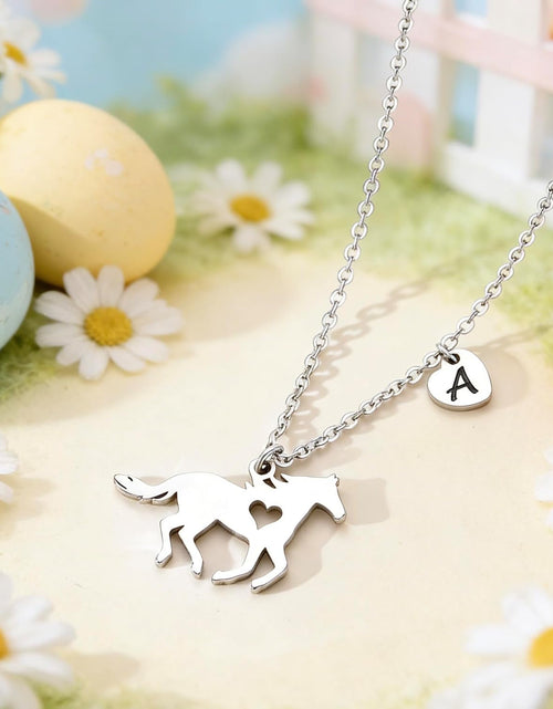 Load image into Gallery viewer, Girls Horse Necklace, Dainty Horse Jewelry for Girls Initial Necklace, Stainless Steel Kids Heart Initial Necklace Horse Girl Horse Pendant Letter Necklace Horse Gifts for Teen Girls Horse Lovers
