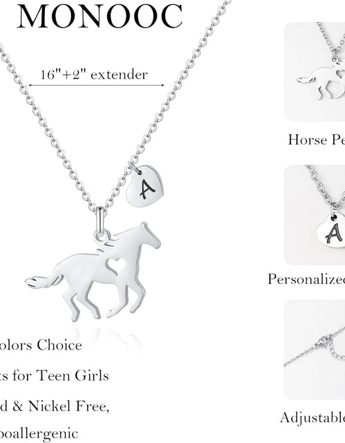 Load image into Gallery viewer, Girls Horse Necklace, Dainty Horse Jewelry for Girls Initial Necklace, Stainless Steel Kids Heart Initial Necklace Horse Girl Horse Pendant Letter Necklace Horse Gifts for Teen Girls Horse Lovers
