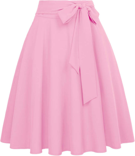 Women'S High Waist A-Line Pockets Skirt Skater Flared Midi Skirt